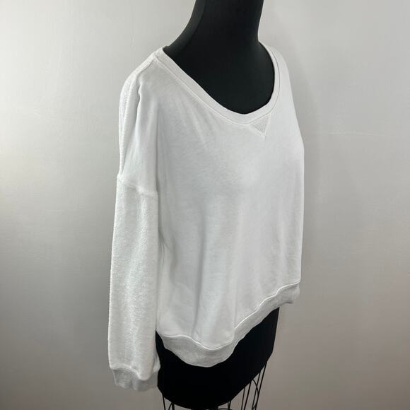 SUNDRY White Round Neck Drop Shoulder Sweatshirt Gray Trim Pullover Cotton 2 M - Picture 3 of 8